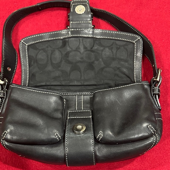 Coach Black Leather Shoulder Bag with Stitching - Picture 11 of 12